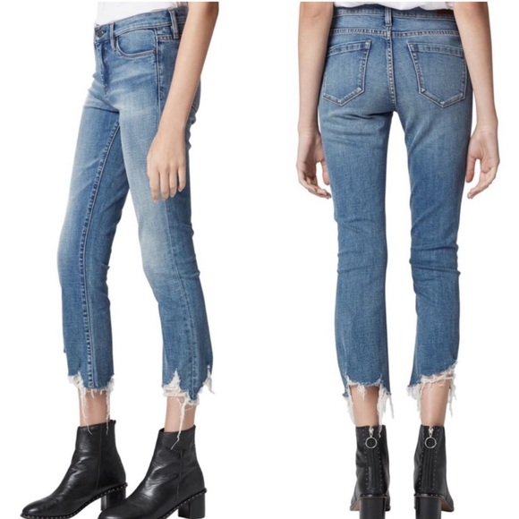 Blank NYC Denim - Blank NYC The Vatican Kick Flare Cropped Jeans Raw Hem Distressed Size 27